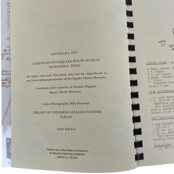 Square House Museum Cookbook Sixth Edition 1973 Panhandle TX Spiral Bound - Picture 5 of 15